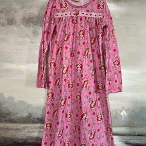 Girls' Pink Strawberry Print Nightgown - Long Sleeve